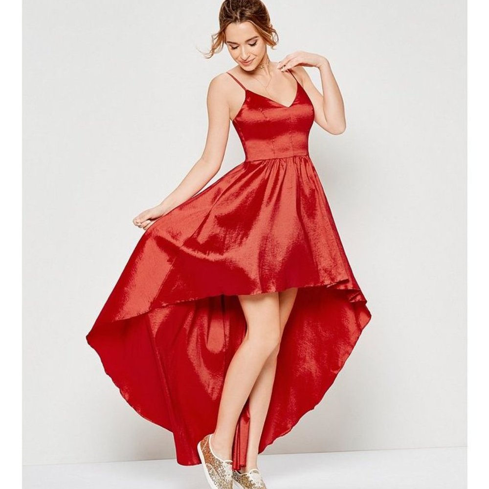 B DARLIN  Red Spaghetti Strap Knee Length Evening Hi-Lo Dress